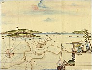 Skiss av inseglingen mot Lngren. Barfot, G.H. 1756-1757. "Tidsfrdrifw ritat wid lediga stunder under Sjexpeditionen p rlogs-Flottan".